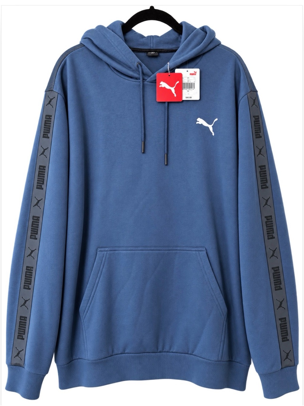 Puma Blue Pullover Hoodie with Black Sleeve Tape
